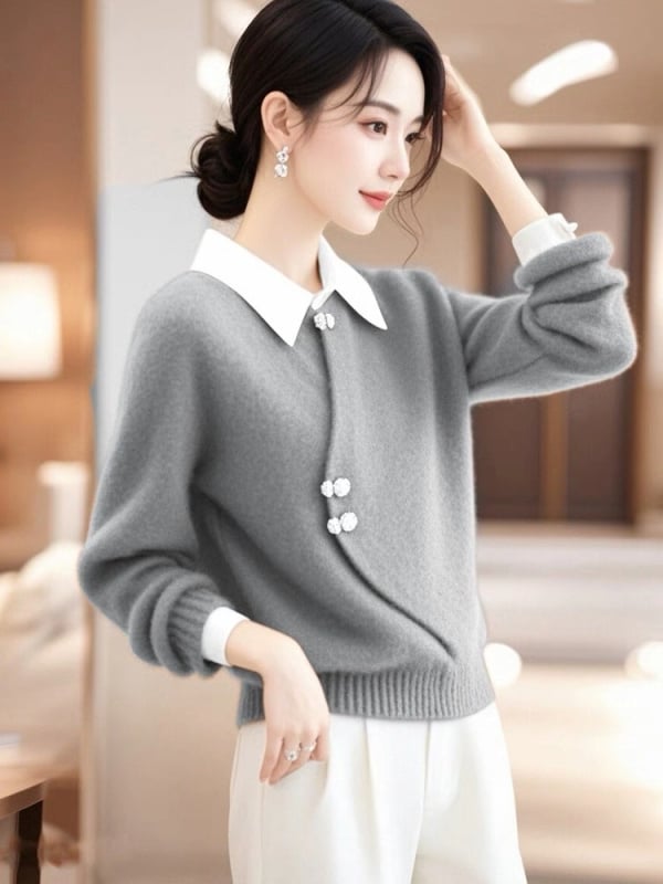 Džemper od pamuk-poliester mješavine (70–80% pamuk; 70–80% poliester) | dugi rukavi, standardna duljina, japansko-korejski ležerni stil, jesen 2024