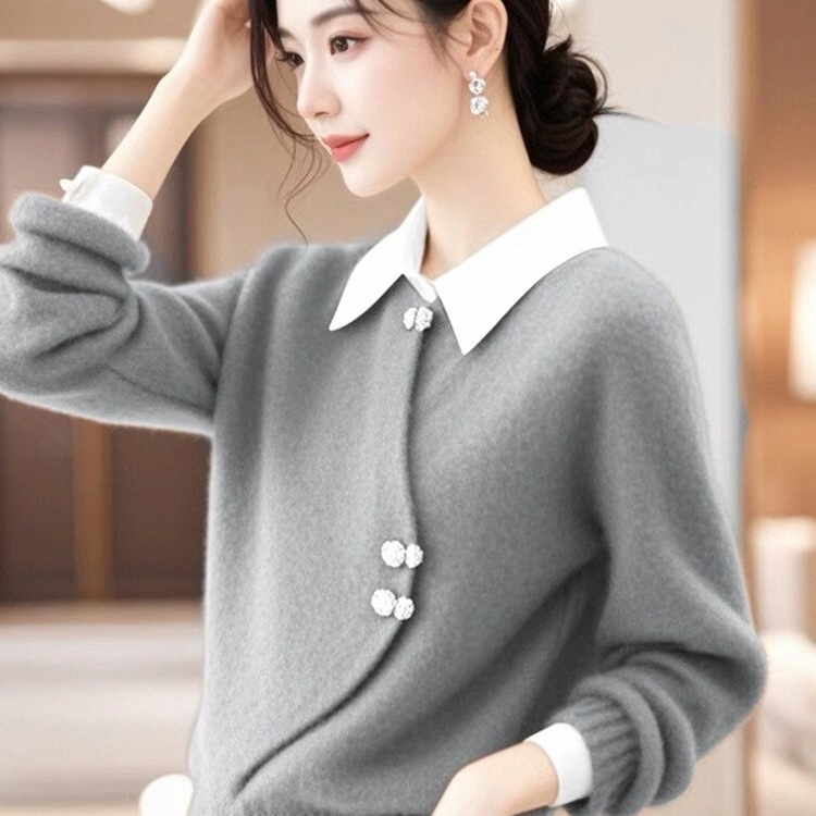 Džemper od pamuk-poliester mješavine (70–80% pamuk; 70–80% poliester) | dugi rukavi, standardna duljina, japansko-korejski ležerni stil, jesen 2024