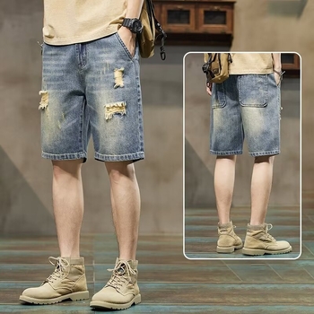 Muške traper šorc, opušten kroj, hip-hop stil, 80% poliestera, ljeto