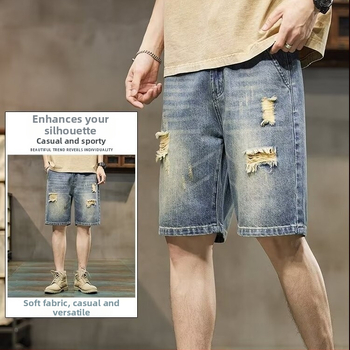 Muške traper šorc, opušten kroj, hip-hop stil, 80% poliestera, ljeto