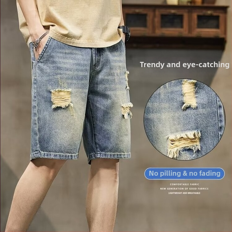 Muške traper šorc, opušten kroj, hip-hop stil, 80% poliestera, ljeto
