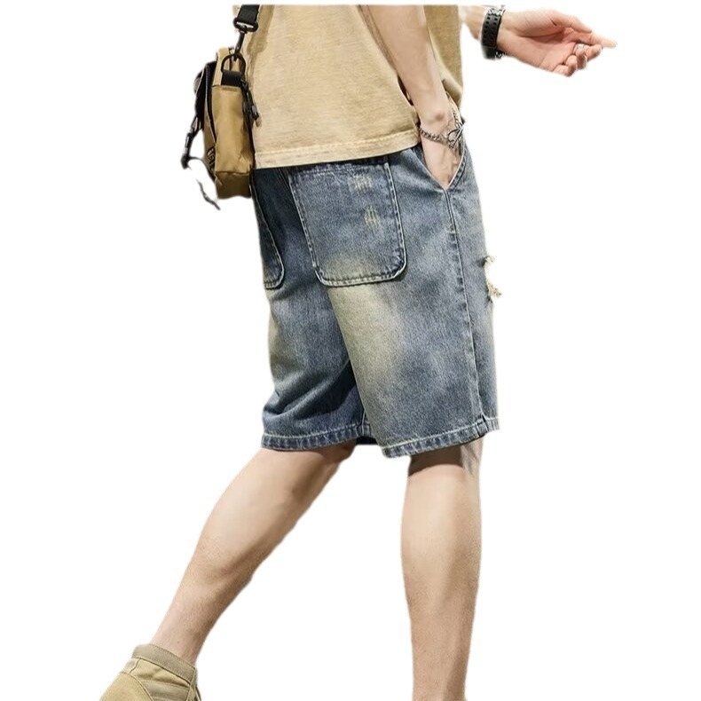 Muške traper šorc, opušten kroj, hip-hop stil, 80% poliestera, ljeto