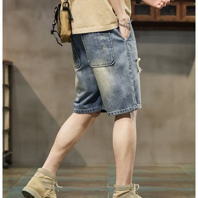 Muške traper šorc, opušten kroj, hip-hop stil, 80% poliestera, ljeto