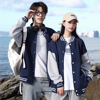 Koreai stílusú fleece kabát álló gallérral, nyomtatás, fleece-beléssel, laza szabás