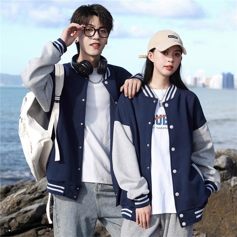 Koreai stílusú fleece kabát álló gallérral, nyomtatás, fleece-beléssel, laza szabás