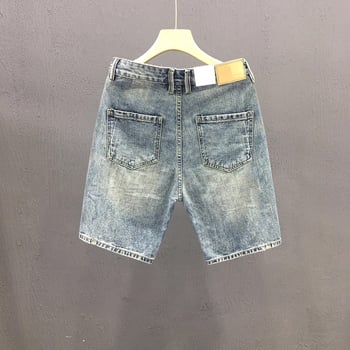 Muške poderane traper šortice, ljeto 2025, poliester tkanina, kapri dužina, vintage stil