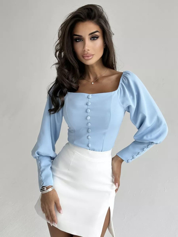 Ženska bluza s dugim rukavima, dekolte bateau, poliester-elastan smješavina, slim fit, srednja duljina 50–65 cm