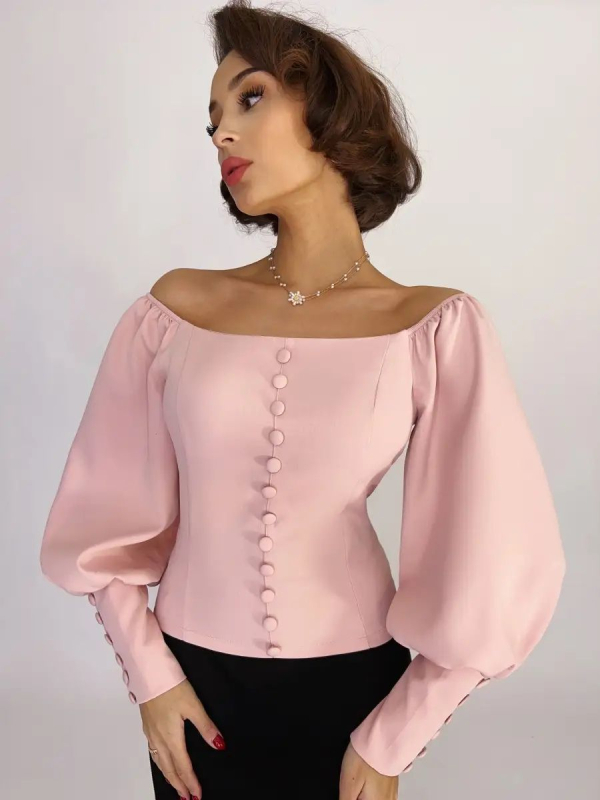 Ženska bluza s dugim rukavima, dekolte bateau, poliester-elastan smješavina, slim fit, srednja duljina 50–65 cm