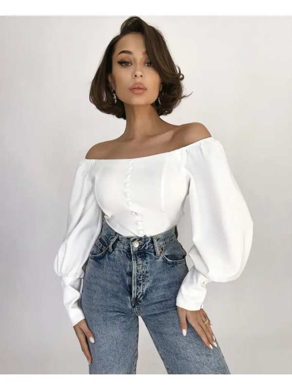 Ženska bluza s dugim rukavima, dekolte bateau, poliester-elastan smješavina, slim fit, srednja duljina 50–65 cm
