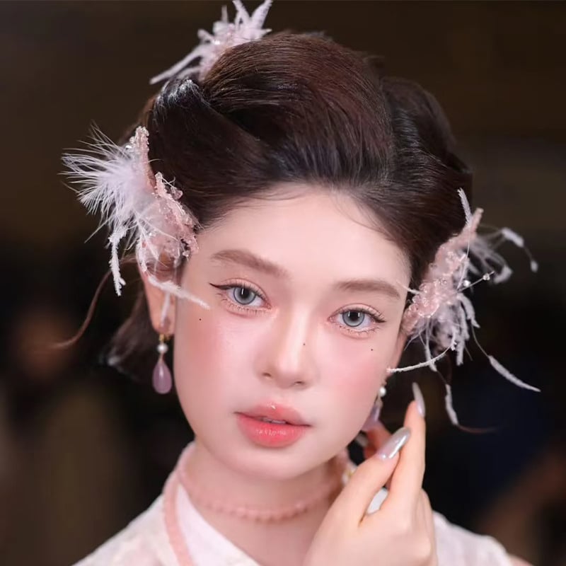 Lan Lin bandă pentru păr cu cristale artificiale, floare, clip lateral, stil coreean