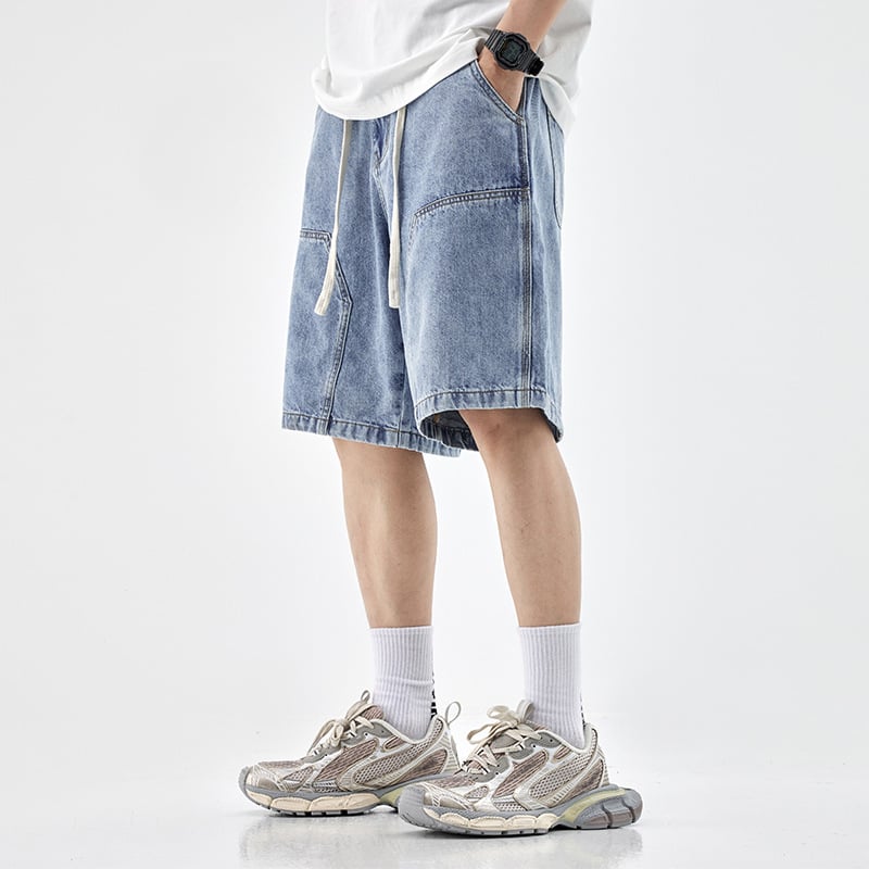 Muške traper šorceve - opuštena kroj, pamuk denim, duljina do butina, ljeto 2025