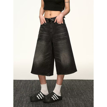 Férfi Capri denim rövidnadrág – kopott, mosott, laza egyenes szabás, pamutból