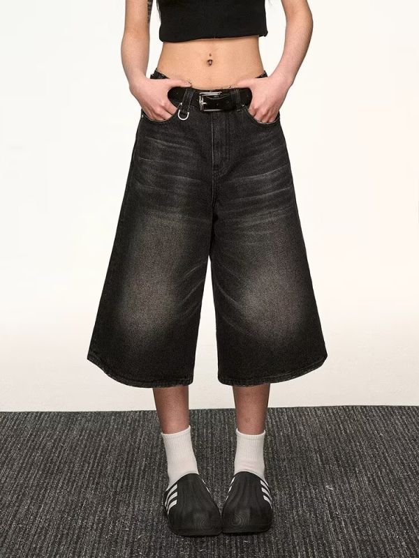 Férfi Capri denim rövidnadrág – kopott, mosott, laza egyenes szabás, pamutból