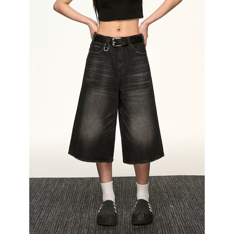 Férfi Capri denim rövidnadrág – kopott, mosott, laza egyenes szabás, pamutból