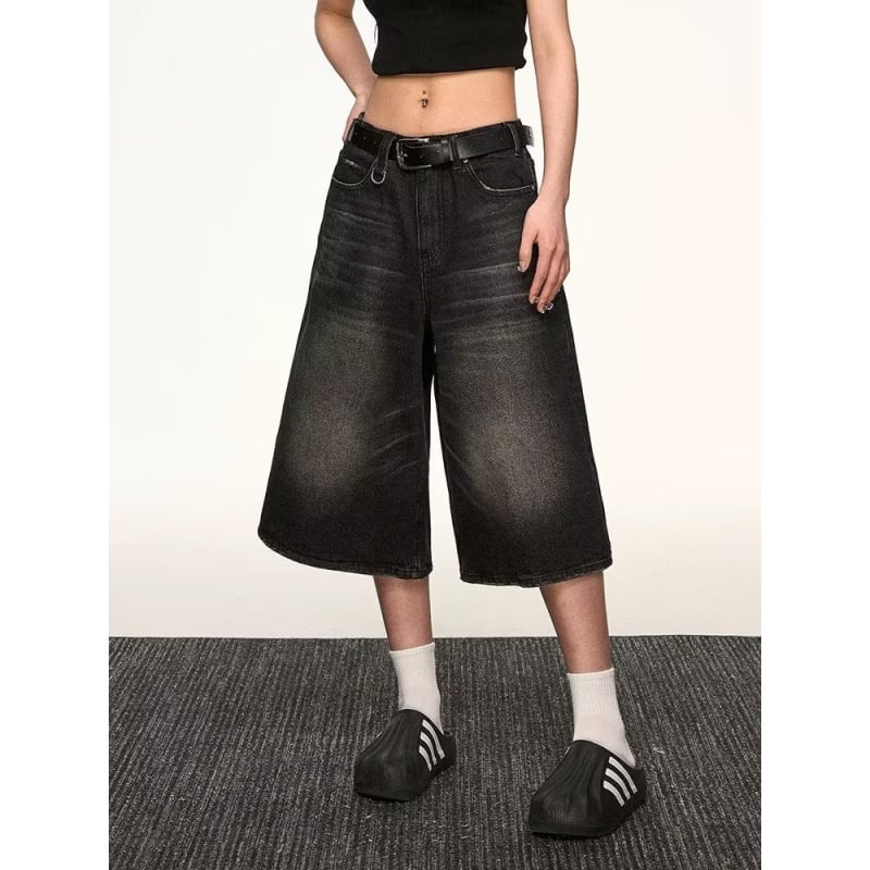 Férfi Capri denim rövidnadrág – kopott, mosott, laza egyenes szabás, pamutból