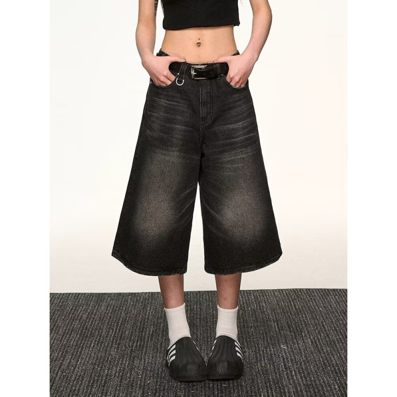 Férfi Capri denim rövidnadrág – kopott, mosott, laza egyenes szabás, pamutból