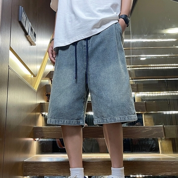 Muške denimske šorceve sa zvjezdanim uzorkom, retro stil, ravni kroj, blagi stretch, pamuk