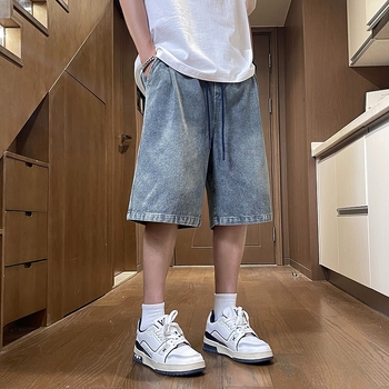 Muške denimske šorceve sa zvjezdanim uzorkom, retro stil, ravni kroj, blagi stretch, pamuk