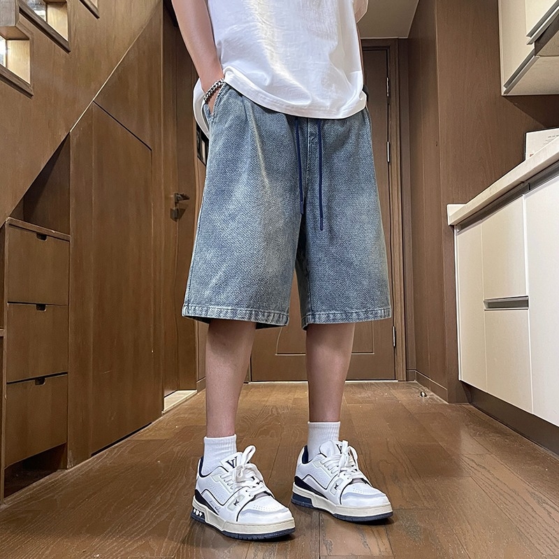 Muške denimske šorceve sa zvjezdanim uzorkom, retro stil, ravni kroj, blagi stretch, pamuk