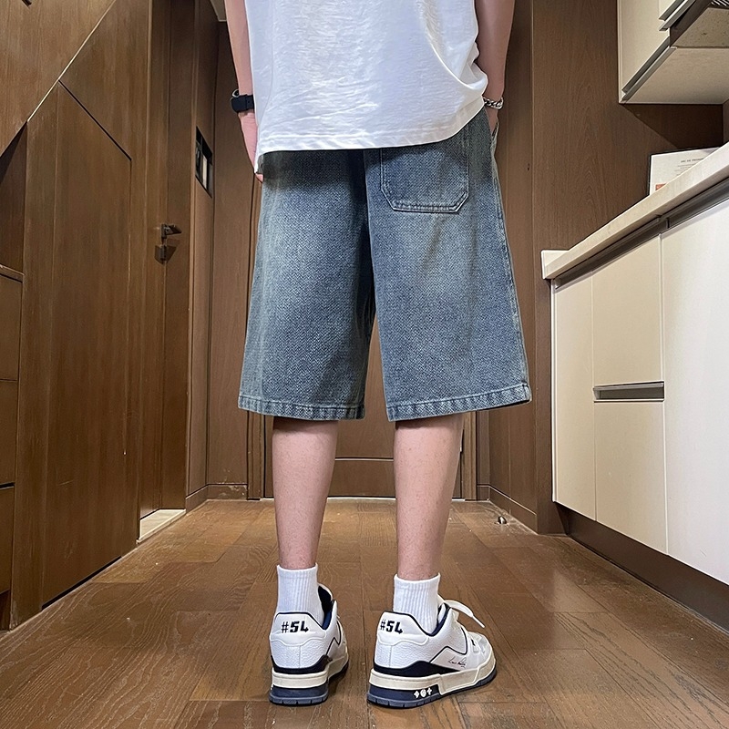 Muške denimske šorceve sa zvjezdanim uzorkom, retro stil, ravni kroj, blagi stretch, pamuk