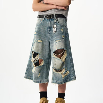 Denim capri šortovi za muškarce i žene | ravni kroj, 60% pamuk, Capri duljina, ljeto 2025