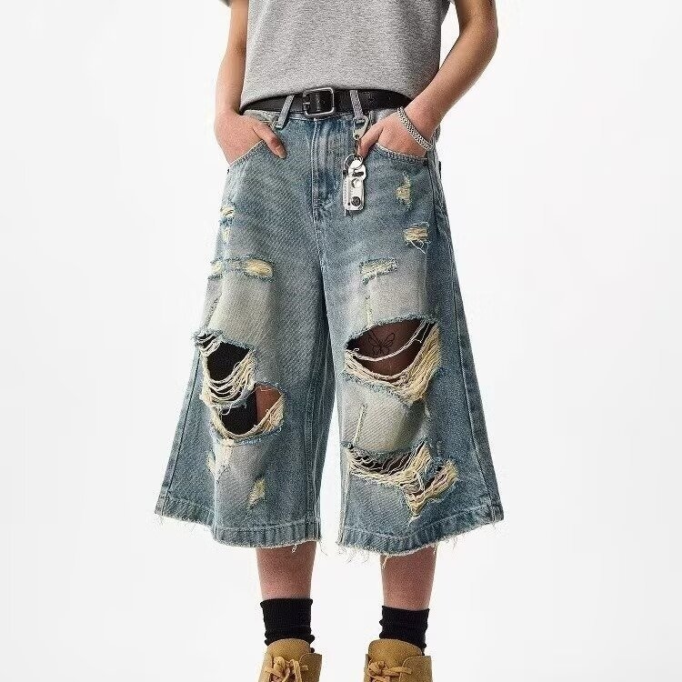 Denim capri šortovi za muškarce i žene | ravni kroj, 60% pamuk, Capri duljina, ljeto 2025