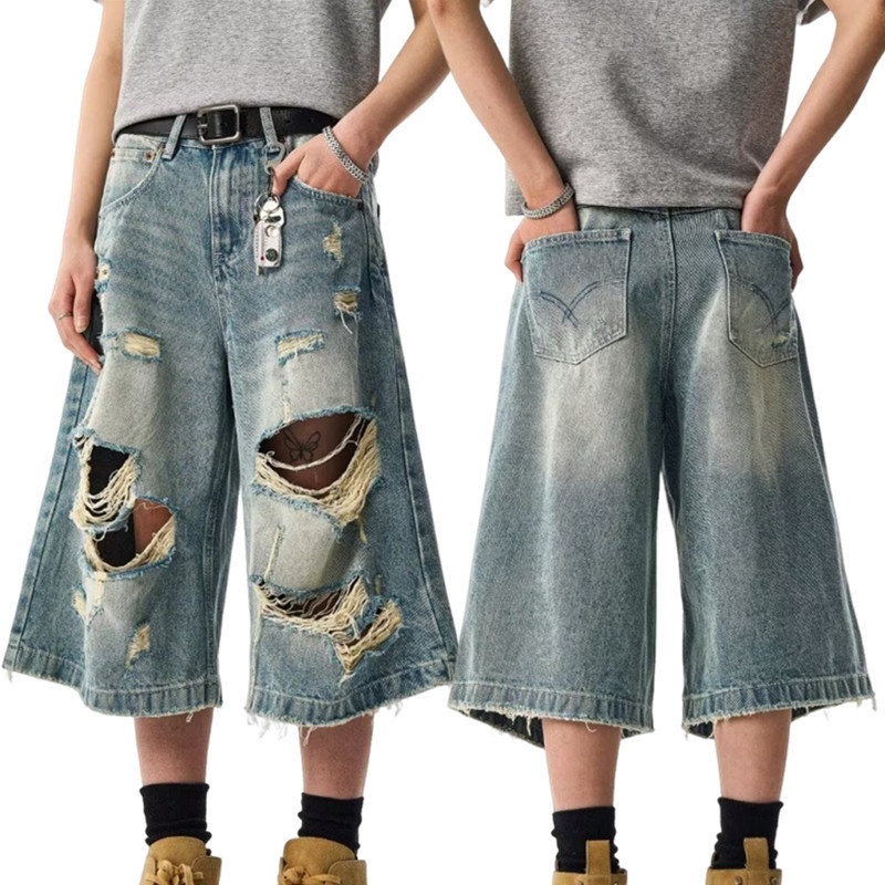 Denim capri šortovi za muškarce i žene | ravni kroj, 60% pamuk, Capri duljina, ljeto 2025
