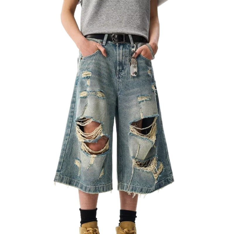 Denim capri šortovi za muškarce i žene | ravni kroj, 60% pamuk, Capri duljina, ljeto 2025