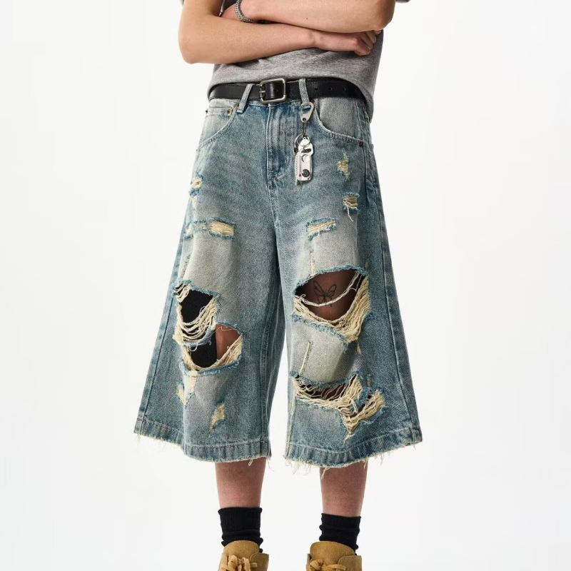 Denim capri šortovi za muškarce i žene | ravni kroj, 60% pamuk, Capri duljina, ljeto 2025