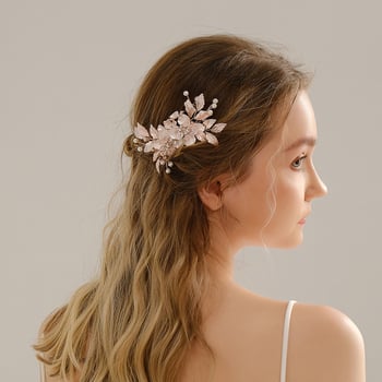 Accesoriu de păr mireasă în stil coreean-japonez, floare din aliaj, lucrat manual, cristale albe, design cu frunze, țesut