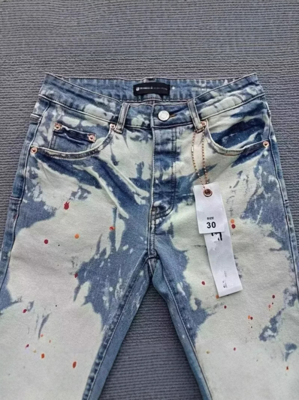 Muške traperice s tie-dye efektom, uski ravni kroj, Capri duljina, pamuk denim, ljeto, korejski stil