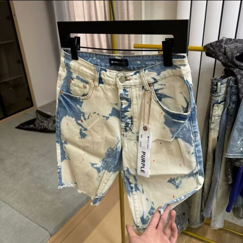 Muške traperice s tie-dye efektom, uski ravni kroj, Capri duljina, pamuk denim, ljeto, korejski stil