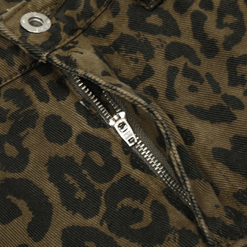 Деним капри панталони с леопардов принт, унисекс, с прав крак, 87% памук, лятна улична мода, DARKAGE