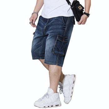 Мъжки дънкови къси панталони, свободен крой, средна талия, къси за лято (Полиестер 75%; Висока еластичност; Деним)