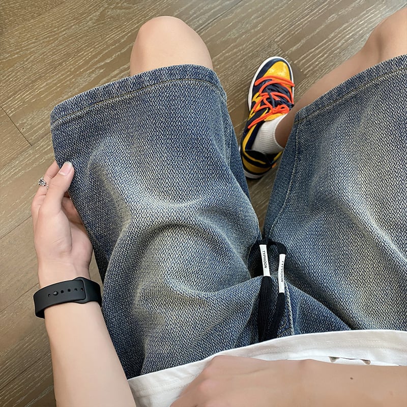 Džins šorc s uzorkom zvijezda, ravnog kroja, mikroelastičnost, hip-hop stil, ljetna tkanina od poliestera