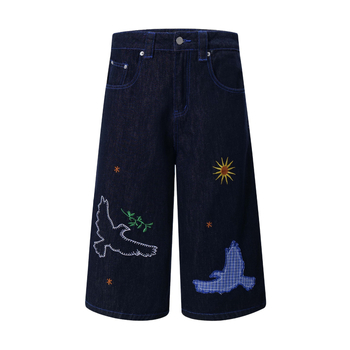 Traper kratke hlače s vezenjem goluba, unisex, ležeran kroj