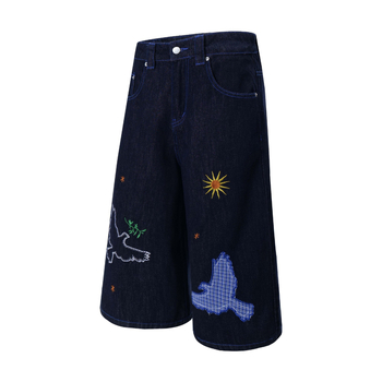 Traper kratke hlače s vezenjem goluba, unisex, ležeran kroj