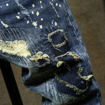 Férfi farmernadrág, vintage koreai stílus, slim-fit, hímzett részletekkel; anyag Modal, fő összetétel: nyúl szőre