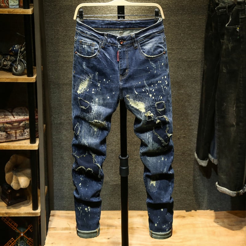 Férfi farmernadrág, vintage koreai stílus, slim-fit, hímzett részletekkel; anyag Modal, fő összetétel: nyúl szőre