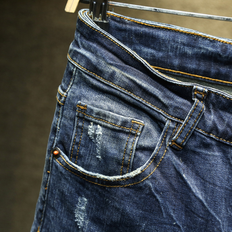 Férfi farmernadrág, vintage koreai stílus, slim-fit, hímzett részletekkel; anyag Modal, fő összetétel: nyúl szőre