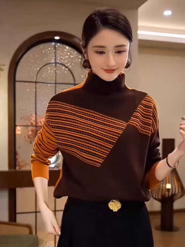 Női kétoldalas kötött pulóver, magas gallérral és kapucnival, vast gyapjú alapréteg, hosszú ujjak