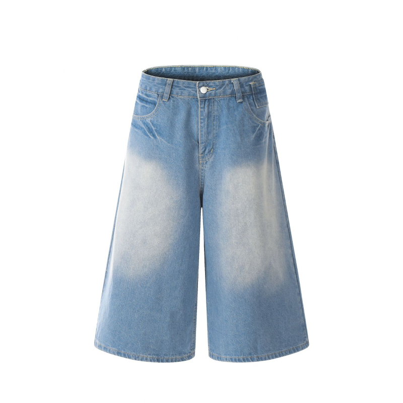 OREETA Amerikanski vintage džins šorc s širokim krojem, cropped dužina, 85% pamuk 15% poliester, retro stil