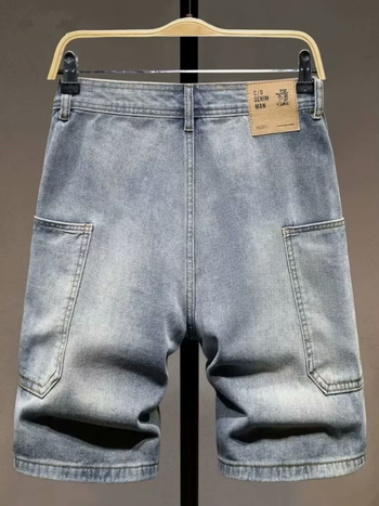 Muške traper šortse - američki gradski stil, šorts s pet džepova, ravni kroj, ljeto, 30% pamuka
