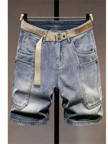 Muške traper šortse - američki gradski stil, šorts s pet džepova, ravni kroj, ljeto, 30% pamuka