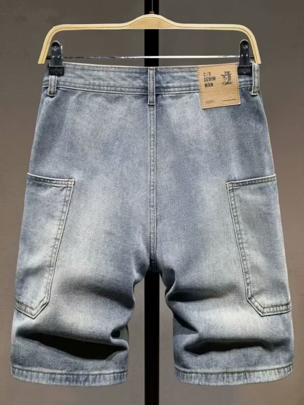 Muške traper šortse - američki gradski stil, šorts s pet džepova, ravni kroj, ljeto, 30% pamuka