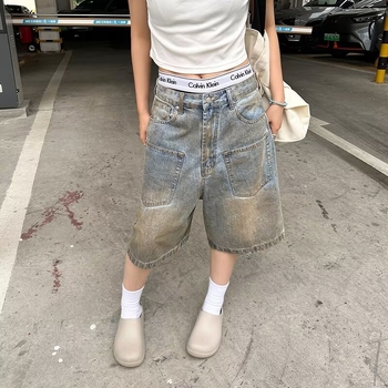 Деним къси панталони, straight loose fit, 5-length, 65% памук, Cowboy Denim, ретро стил