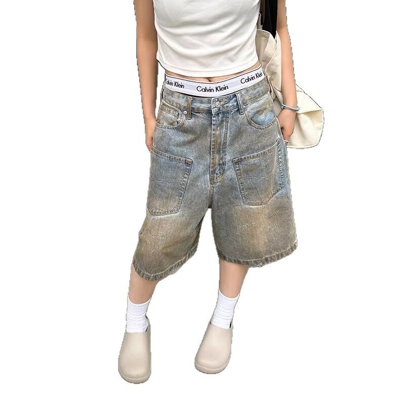 Деним къси панталони, straight loose fit, 5-length, 65% памук, Cowboy Denim, ретро стил