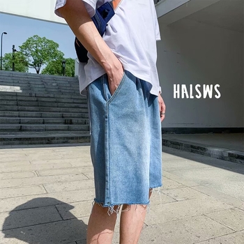 Traperice šorts, slobodan kroj, Hong Kong stil, ljeto (Materijal: denim; Duljina hlača: pola hlače; Slobodan kroj; Stil: Hong Kong)