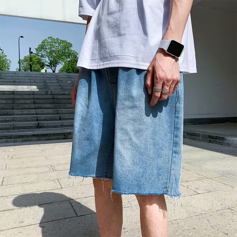 Traperice šorts, slobodan kroj, Hong Kong stil, ljeto (Materijal: denim; Duljina hlača: pola hlače; Slobodan kroj; Stil: Hong Kong)