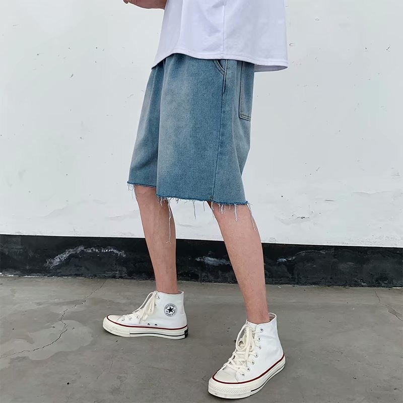 Traperice šorts, slobodan kroj, Hong Kong stil, ljeto (Materijal: denim; Duljina hlača: pola hlače; Slobodan kroj; Stil: Hong Kong)